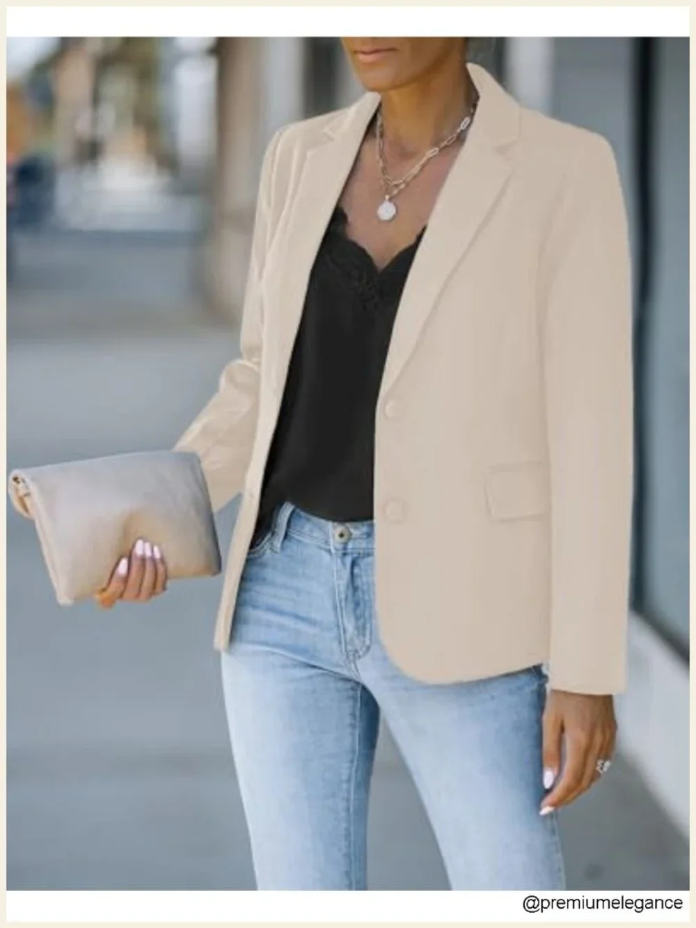 Women's Business Casual Blazer Suit Jacket Long Sleeve Padded Shoulders Notched